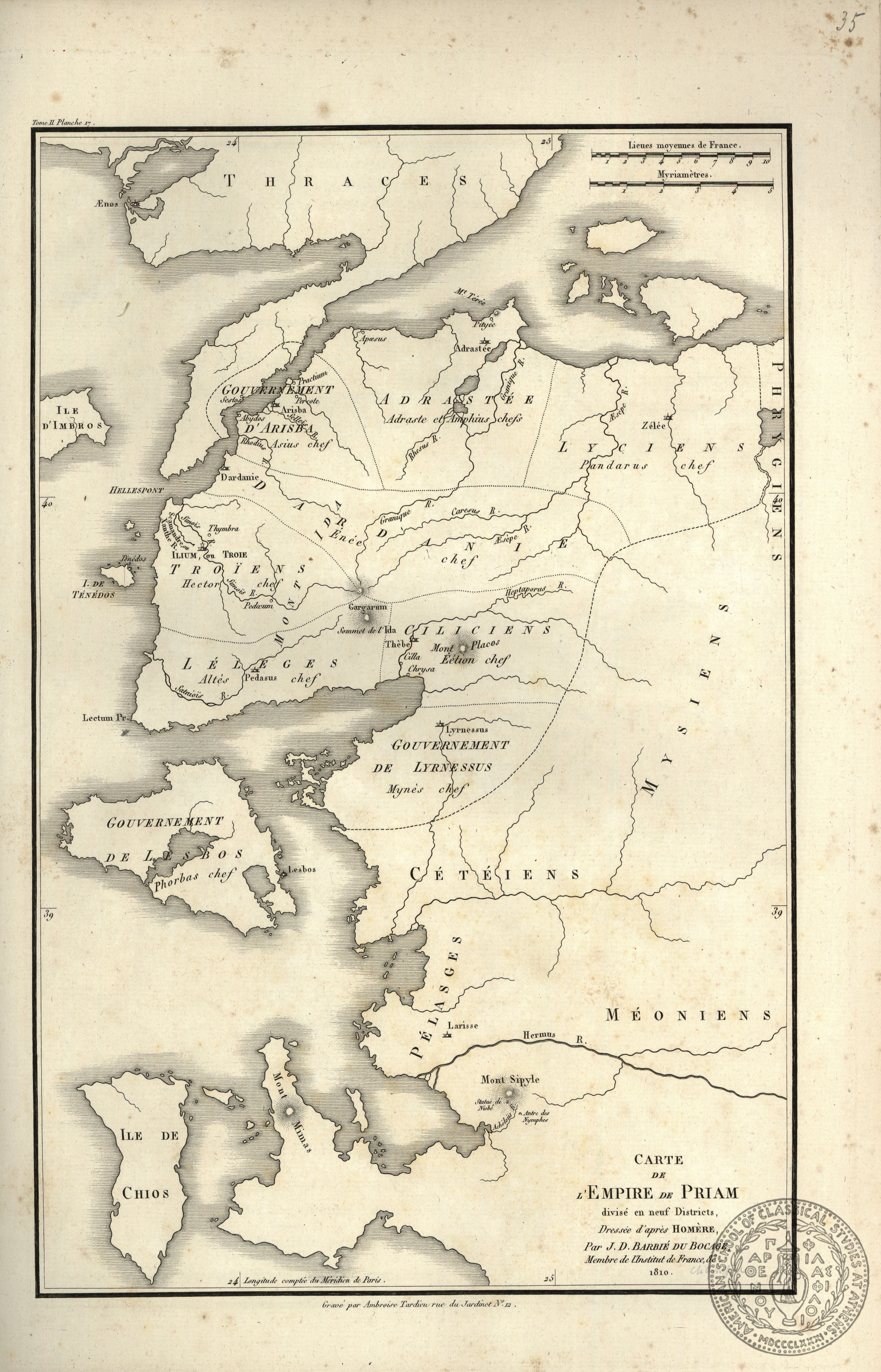 Carte de l' empire de Priam divisé en neuf districts, dressée d' après Homere.